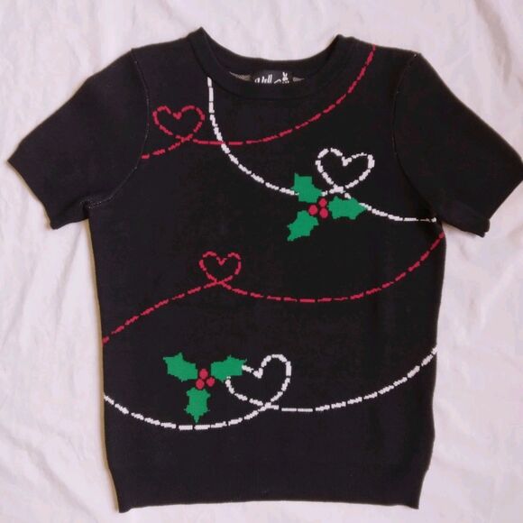 Hell Bunny Christmas Sweater Short Sleeve Mistletoe Heart Design Women's Small - Picture 1 of 5